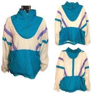 Vintage  Chaver Zip Pocket Colorblcok Lined  Oversize Jacket Womens XL blue